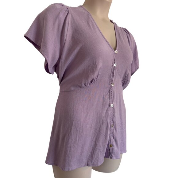 Heartherly Liliac Button Up Tie Back Size 2X V Neck Short Sleeve Stretchy Blouse - Picture 5 of 7